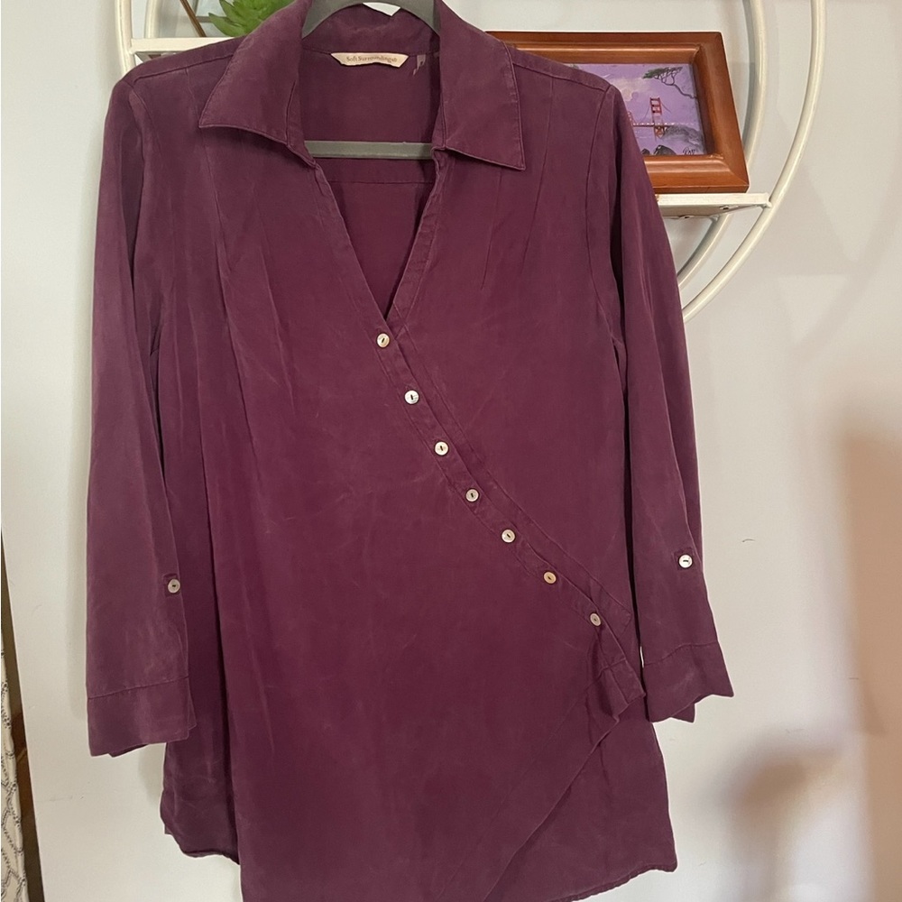 Soft Surroundings Women's Medium M Plum Cannes Asymmetrical Wrap Shirt Tunic